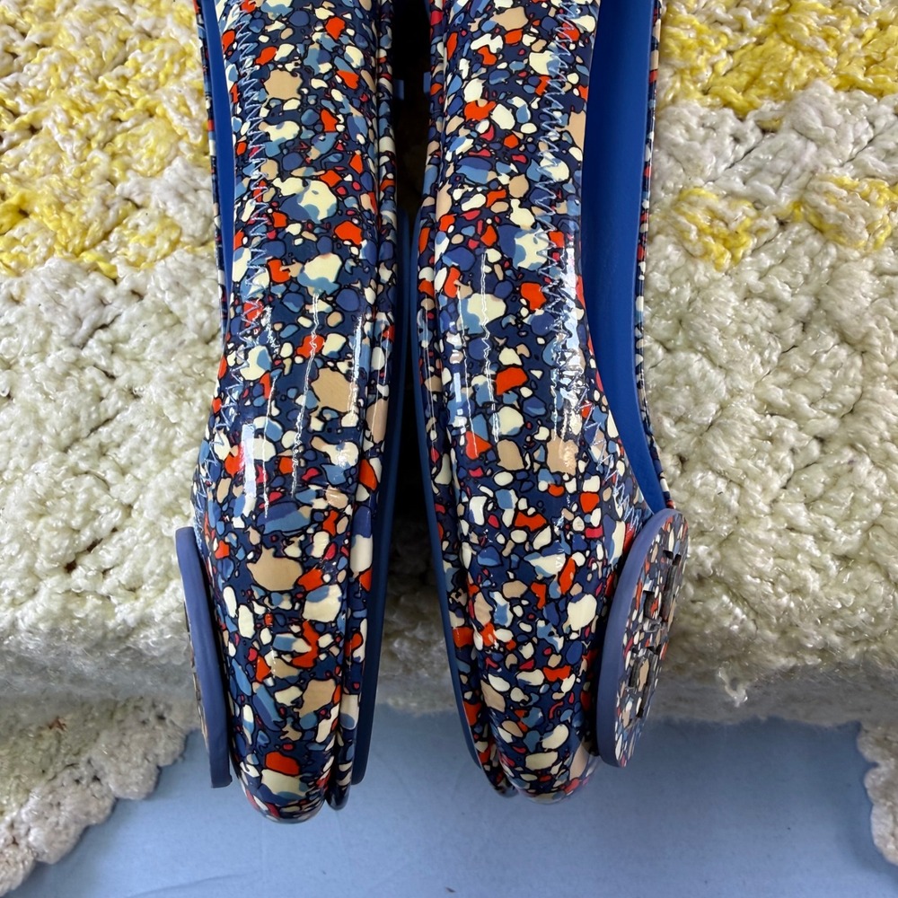 Tory Burch Minnie Travel Ballet Flats Blue Multi Confetti Mosaic Patent Leather - Picture 14 of 16